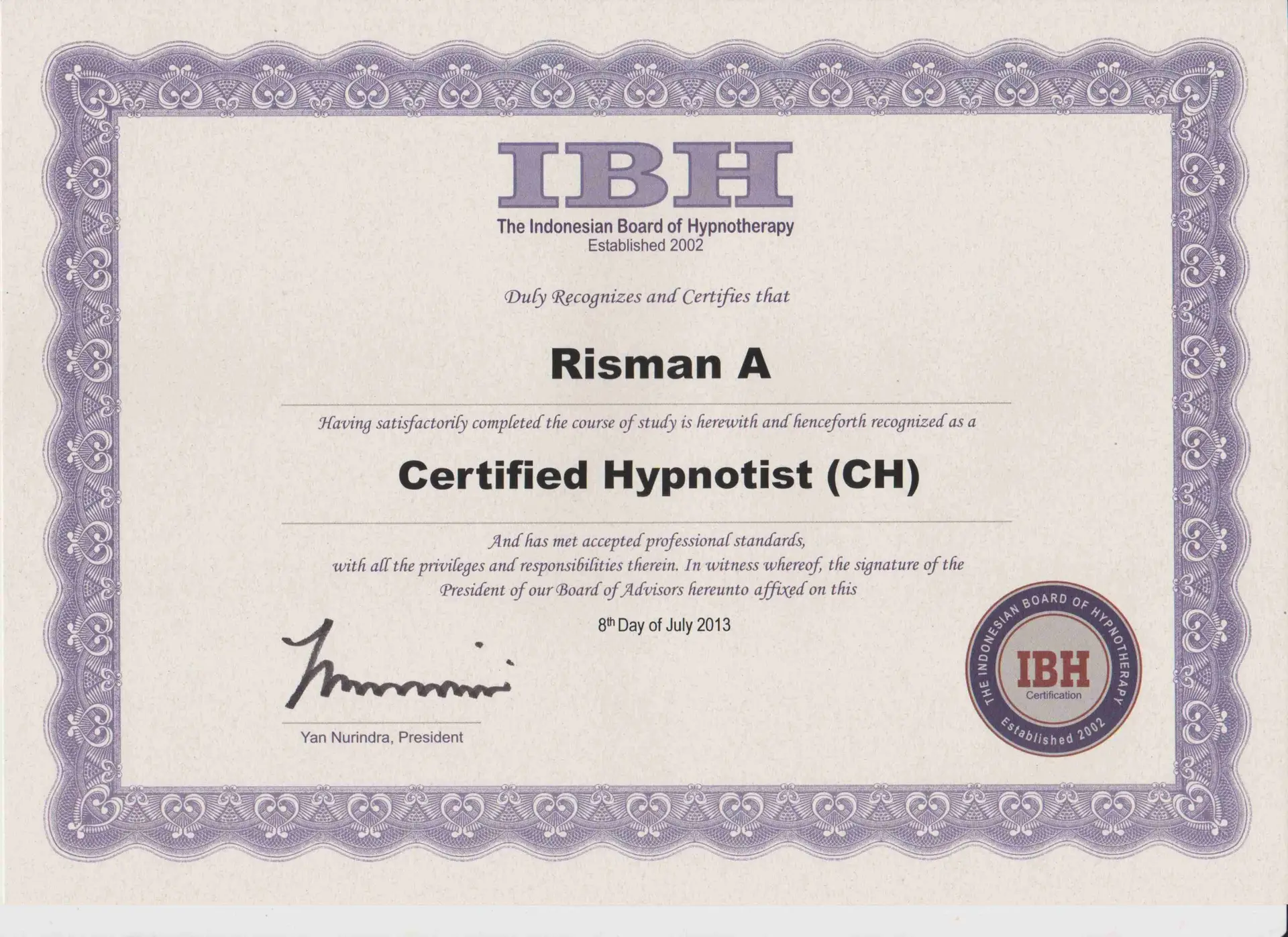 CH certified hypnotist IBH